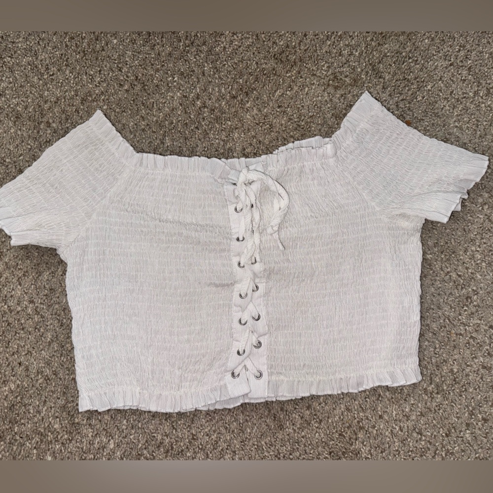 White Lace-Up Crop Top